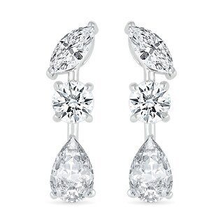 Round, Marquise and Pear-Shaped White Lab-Created Sapphire Alternating Station Drop Earrings in Sterling Silver
