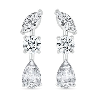 Round, Marquise and Pear-Shaped White Lab-Created Sapphire Alternating Station Drop Earrings in Sterling Silver