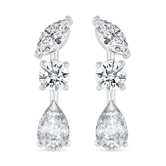 Round, Marquise and Pear-Shaped White Lab-Created Sapphire Alternating Station Drop Earrings in Sterling Silver