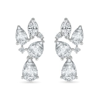 Marquise and Pear-Shaped White Lab-Created Sapphire Cluster Dangle Drop Earrings in Sterling Silver