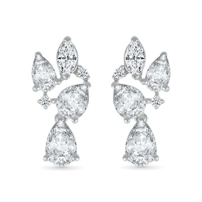 Marquise and Pear-Shaped White Lab-Created Sapphire Cluster Dangle Drop Earrings in Sterling Silver
