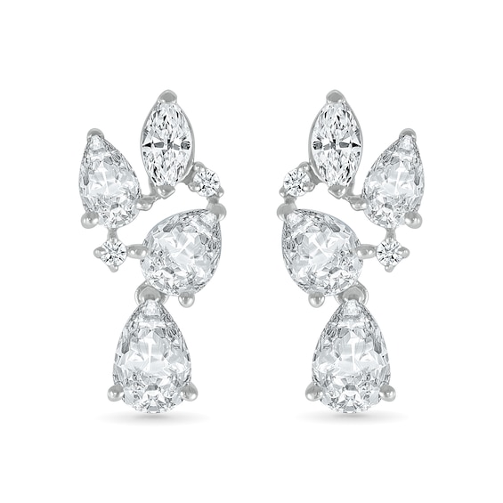 Marquise and Pear-Shaped White Lab-Created Sapphire Cluster Dangle Drop Earrings in Sterling Silver