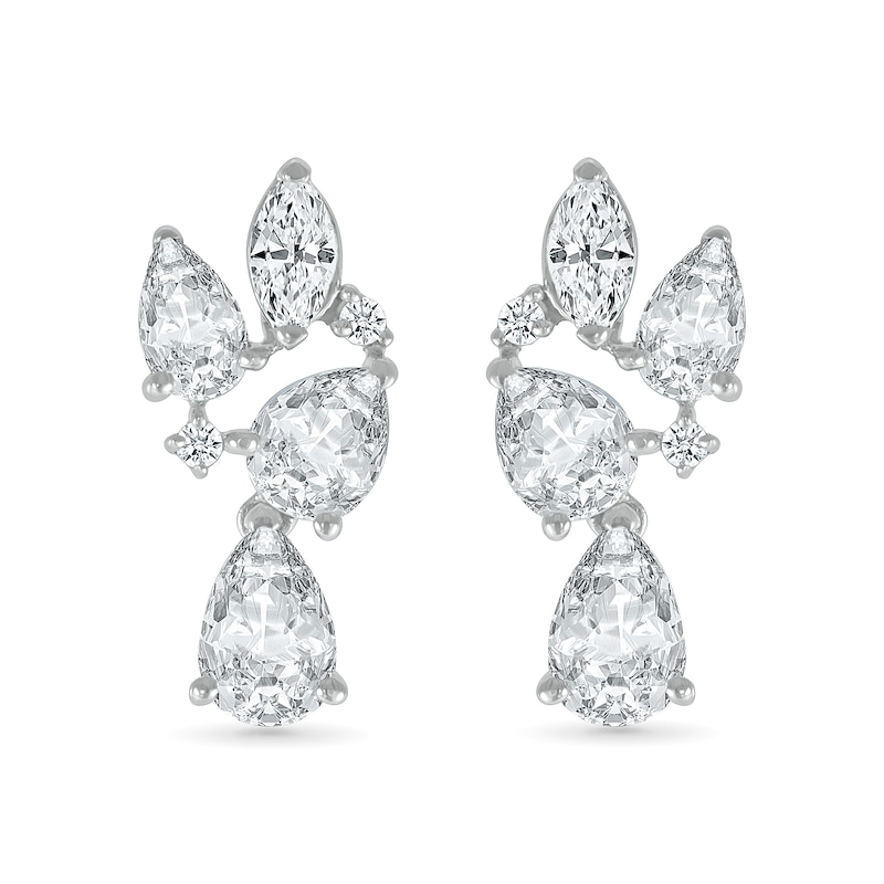 Marquise and Pear-Shaped White Lab-Created Sapphire Cluster Dangle Drop Earrings in Sterling Silver