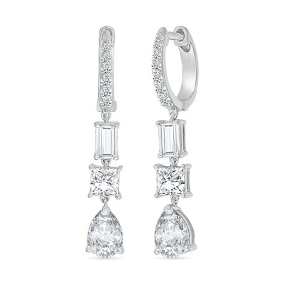 Multi-Shaped White Lab-Created Sapphire Dangle Drop Earrings in Sterling Silver