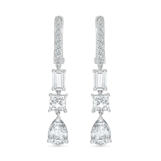 Multi-Shaped White Lab-Created Sapphire Dangle Drop Earrings in Sterling Silver