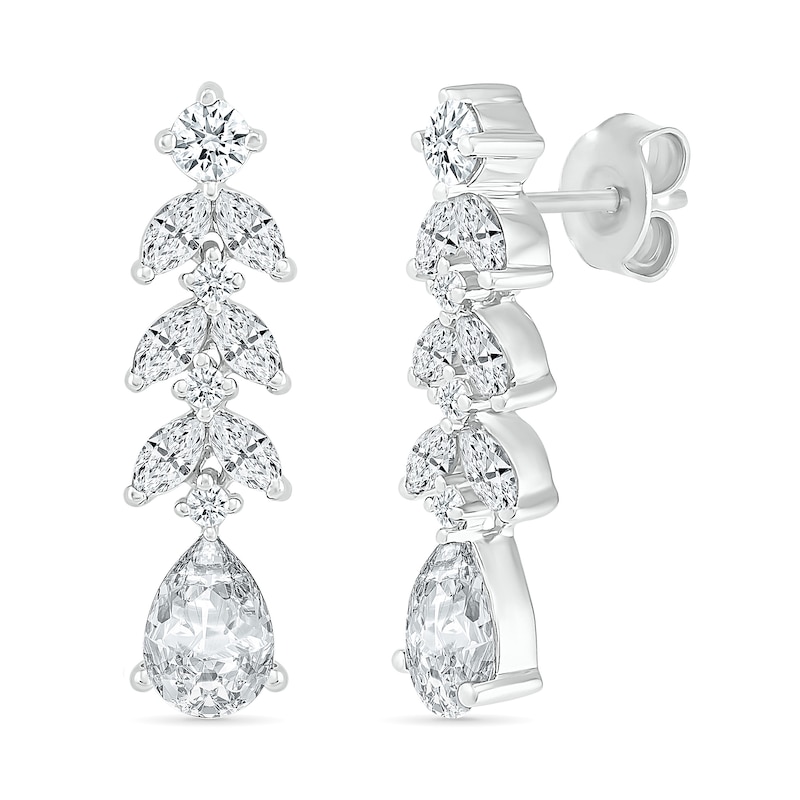 Pear-Shaped and Marquise White Lab-Created Sapphire Vine Drop Earrings in Sterling Silver|Peoples Jewellers