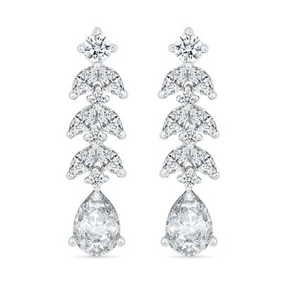 Pear-Shaped and Marquise White Lab-Created Sapphire Vine Drop Earrings in Sterling Silver