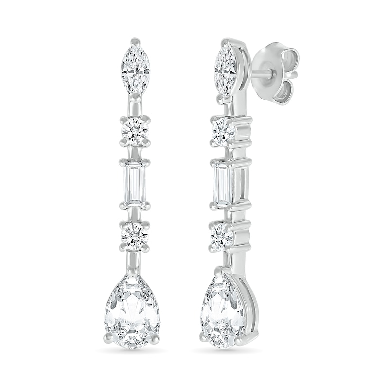 Multi-Shaped White Lab-Created Sapphire Art Deco Drop Earrings in Sterling Silver|Peoples Jewellers