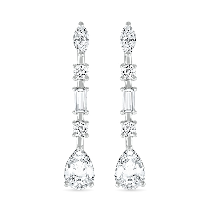 Multi-Shaped White Lab-Created Sapphire Art Deco Drop Earrings in Sterling Silver