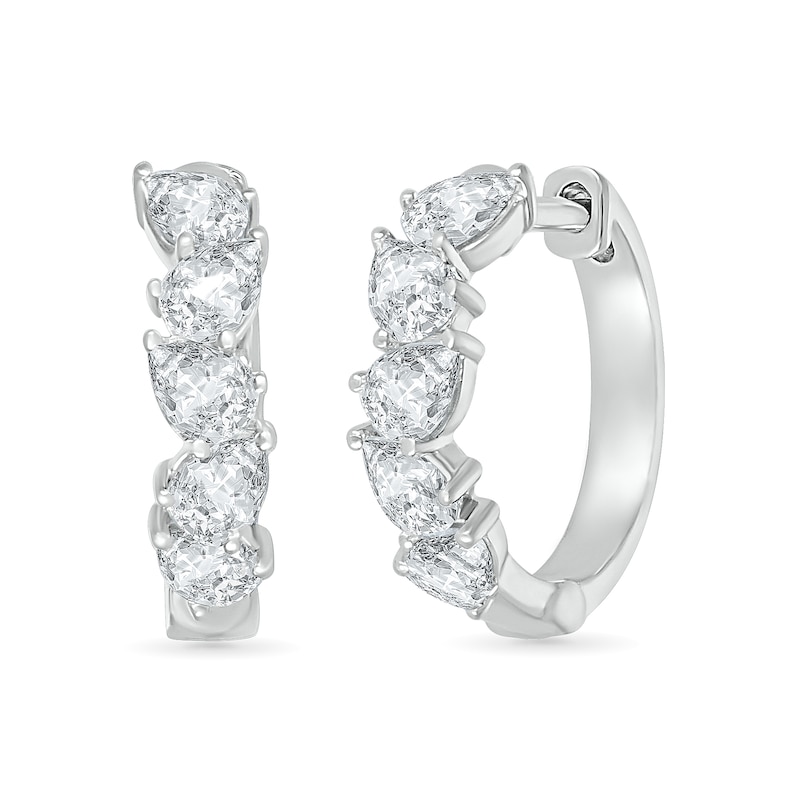 Main Image 1 of Pear-Shaped White Lab-Created Sapphire Hoop Earrings in Sterling Silver