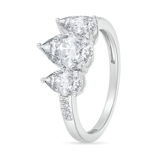 Pear-Shaped White Lab-Created Sapphire Three Stone Ring in Sterling Silver