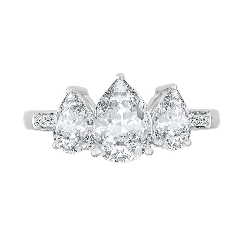 Pear-Shaped White Lab-Created Sapphire Three Stone Ring in Sterling Silver