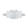 Emerald-Cut White Lab-Created Sapphire Three Stone Ring in Sterling Silver