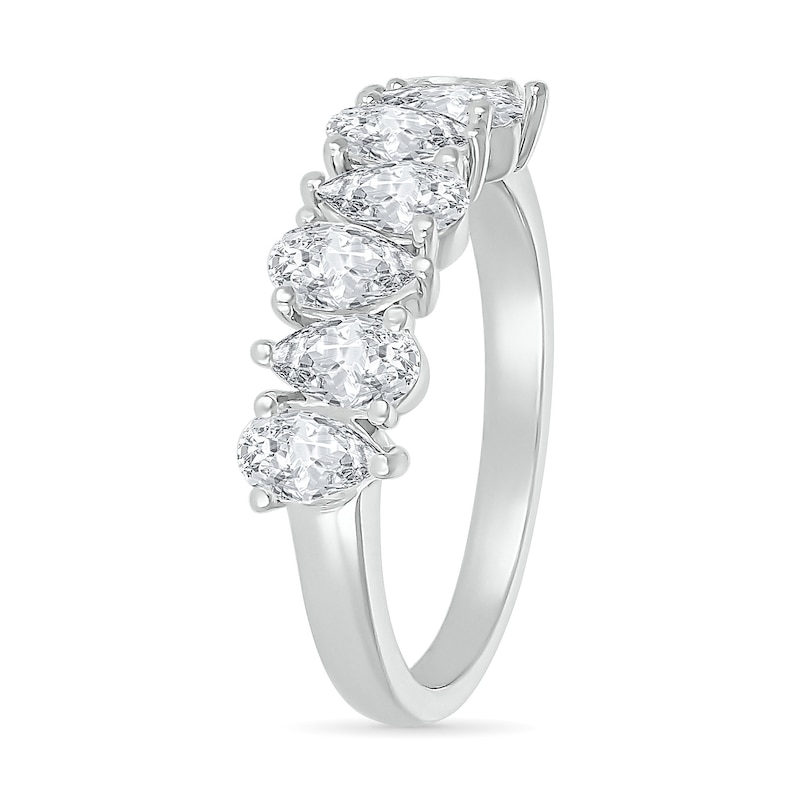 Alternating Pear-Shaped White Lab-Created Sapphire Ring in Sterling Silver