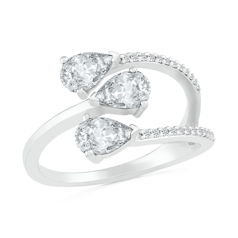 Main Image 1 of Pear-Shaped White Lab-Created Sapphire Open Wrap Ring in Sterling Silver