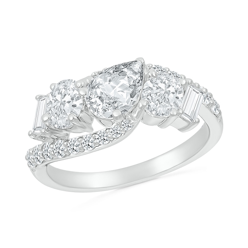 Multi-Shaped White Lab-Created Sapphire Bypass Ring in Sterling Silver
