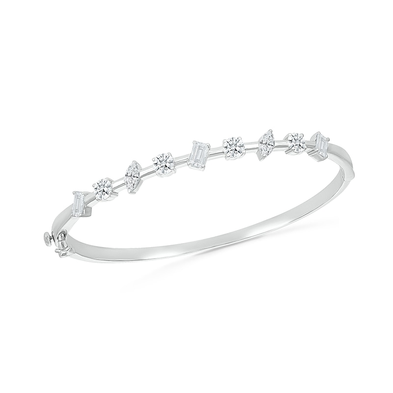 Main Image 1 of Multi-Shaped White Lab-Created Sapphire Art Deco Bangle in Sterling Silver