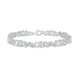 Slanted Multi-Shaped White Lab-Created Sapphire Bracelet in Sterling Silver - 7.25"