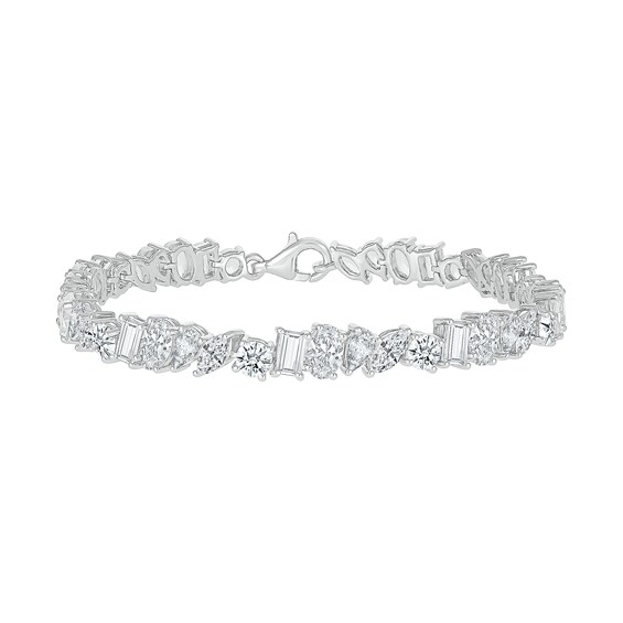 Slanted Multi-Shaped White Lab-Created Sapphire Bracelet in Sterling Silver - 7.25"
