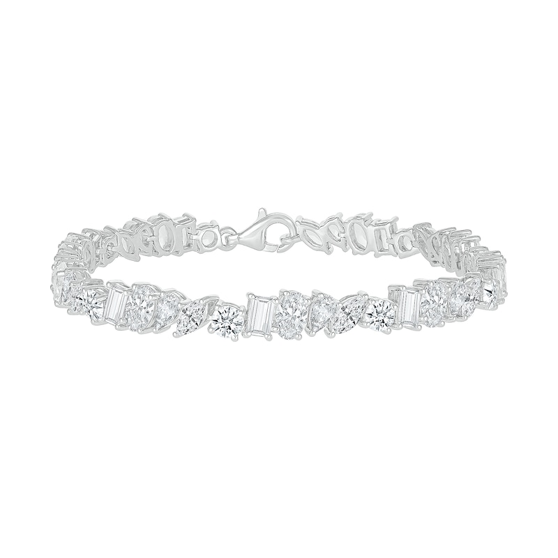 Main Image 2 of Slanted Multi-Shaped White Lab-Created Sapphire Bracelet in Sterling Silver - 7.25"