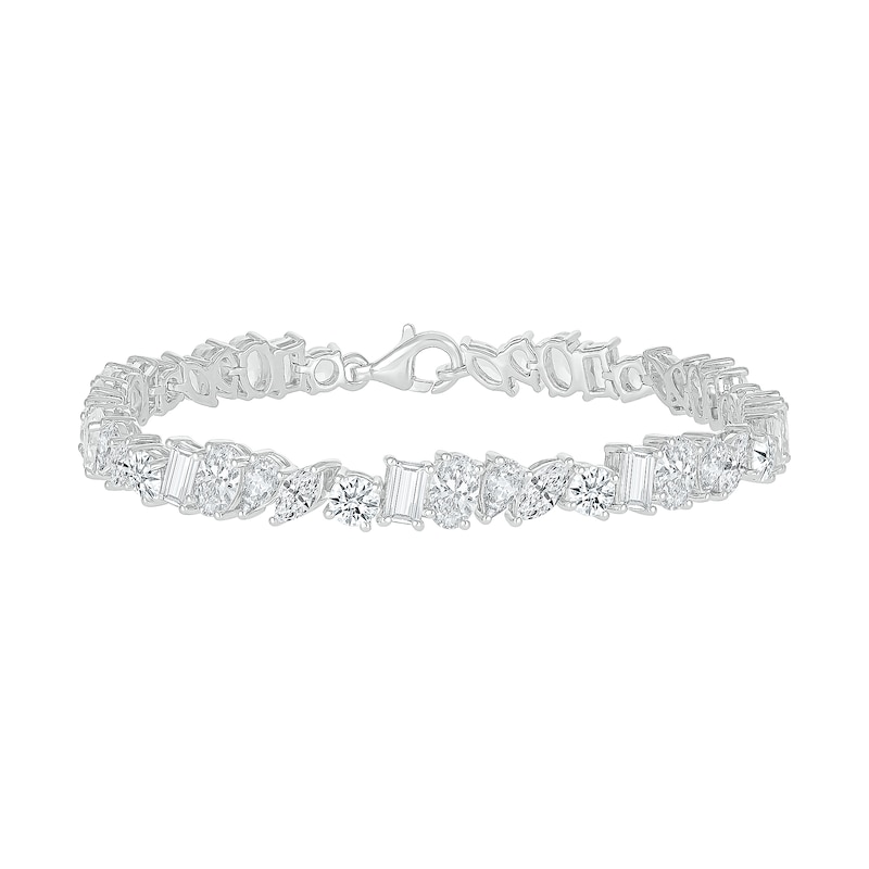 Slanted Multi-Shaped White Lab-Created Sapphire Bracelet in Sterling Silver - 7.25"|Peoples Jewellers