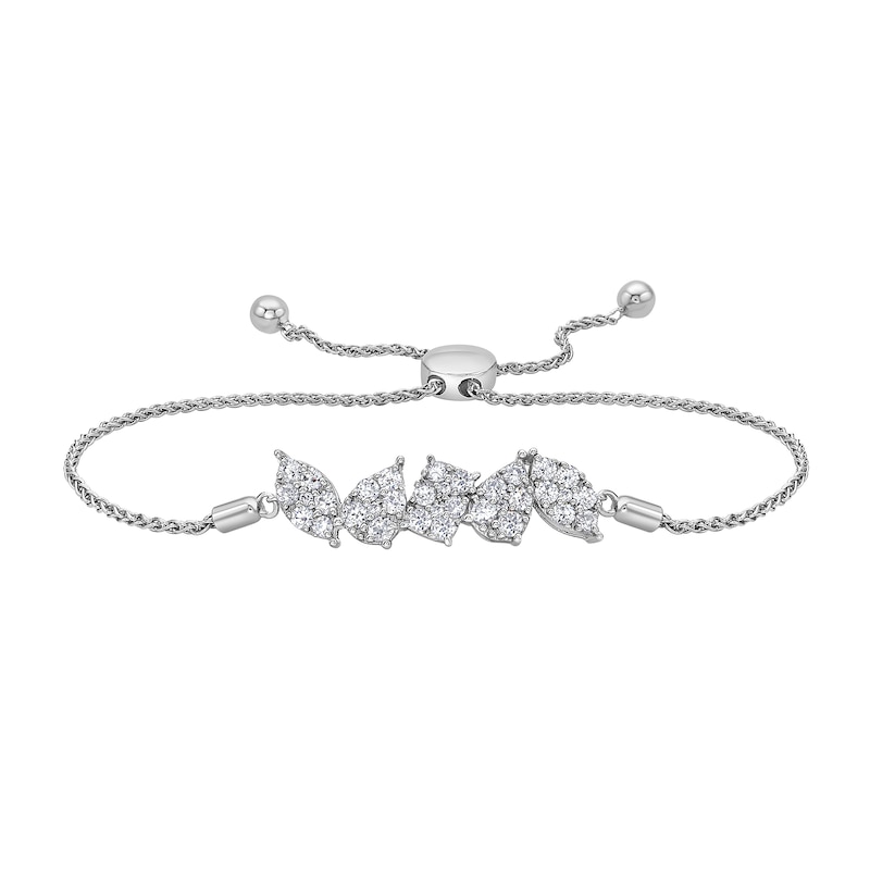 Main Image 2 of 0.98 CT. T.W. Marquise, Pear and Emerald Multi-Diamond Bolo Bracelet in 10K White Gold - 9.0"