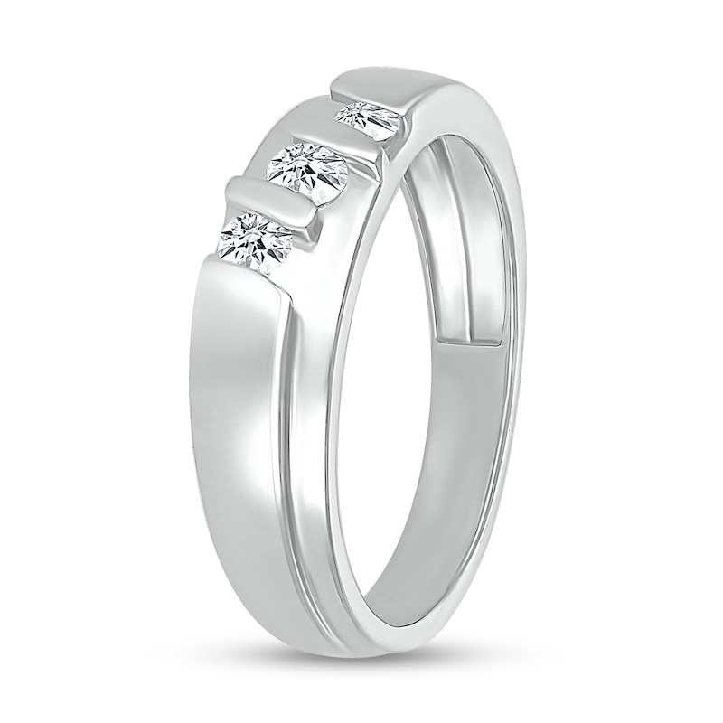 Main Image 2 of Men's 0.23 CT. T.W. Diamond Stepped Three Stone Ring in 10K White Gold