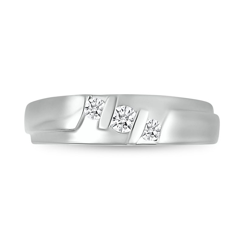 Main Image 3 of Men's 0.23 CT. T.W. Diamond Stepped Three Stone Ring in 10K White Gold