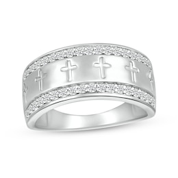0.45 CT. T.W. Diamond Edge Cross Ring in 10K White Gold
