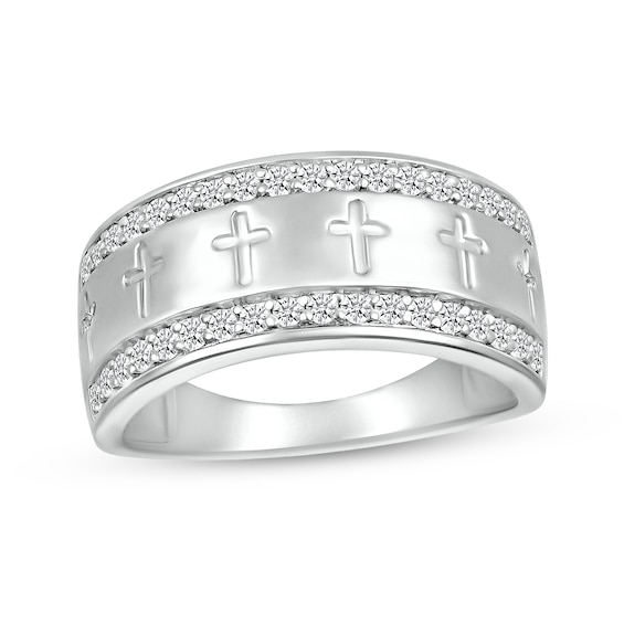 Men's 0.45 CT. T.W. Diamond Edge Cross Ring in 10K White Gold