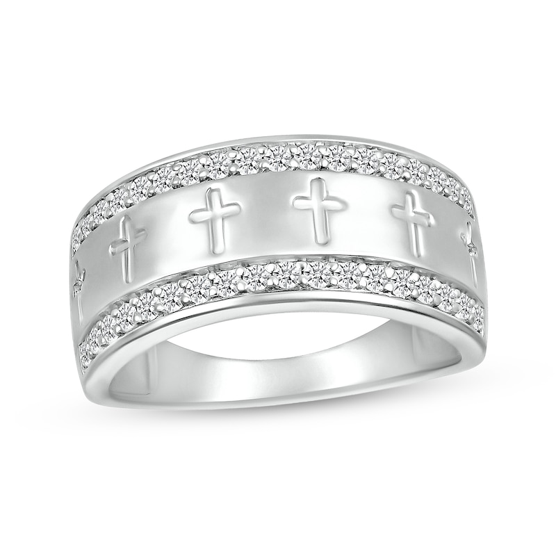 Men's 0.45 CT. T.W. Diamond Edge Cross Ring in 10K White Gold
