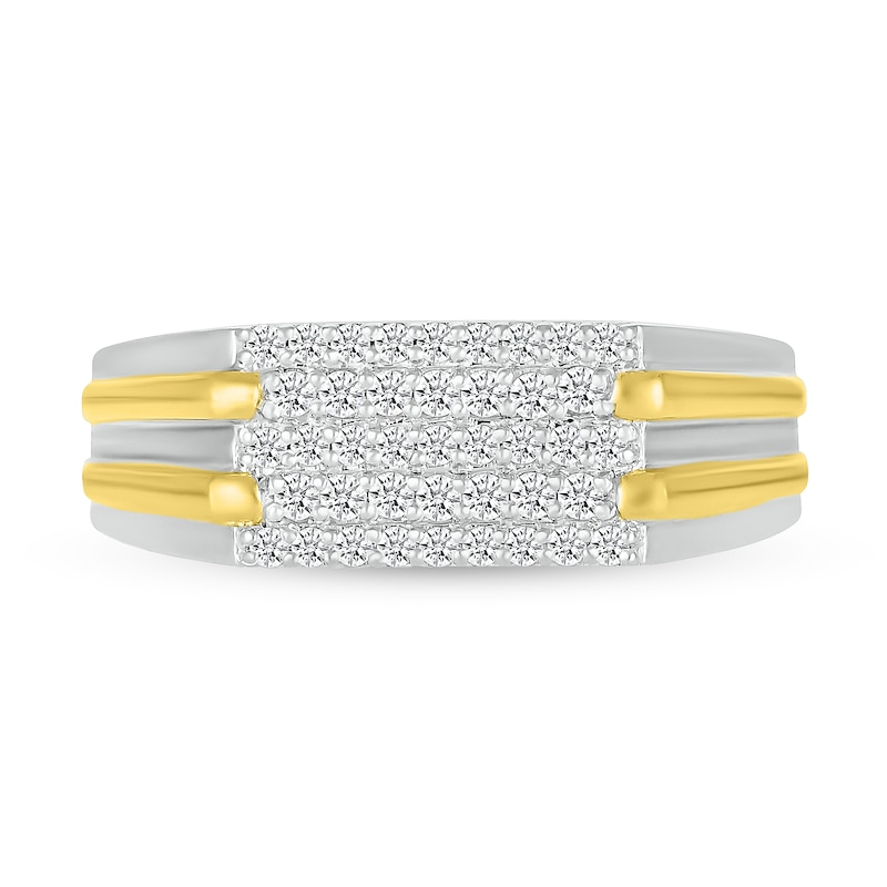 Men's 0.29 CT. T.W. Diamond Stepped Multi-Row Ring in 10K Two-Tone Gold