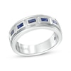 Thumbnail Image 1 of Vera Wang Love Collection Men’s Sideways Baguette-Cut Blue Sapphire Band in 14K White Gold