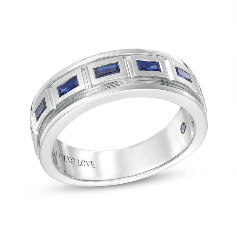 Main Image 1 of Vera Wang Love Collection Men’s Sideways Baguette-Cut Blue Sapphire Band in 14K White Gold