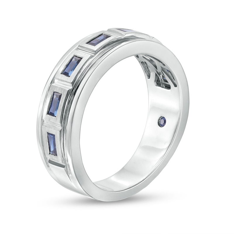 Main Image 3 of Vera Wang Love Collection Men’s Sideways Baguette-Cut Blue Sapphire Band in 14K White Gold