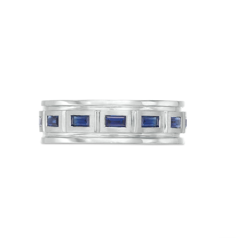 Main Image 4 of Vera Wang Love Collection Men’s Sideways Baguette-Cut Blue Sapphire Band in 14K White Gold