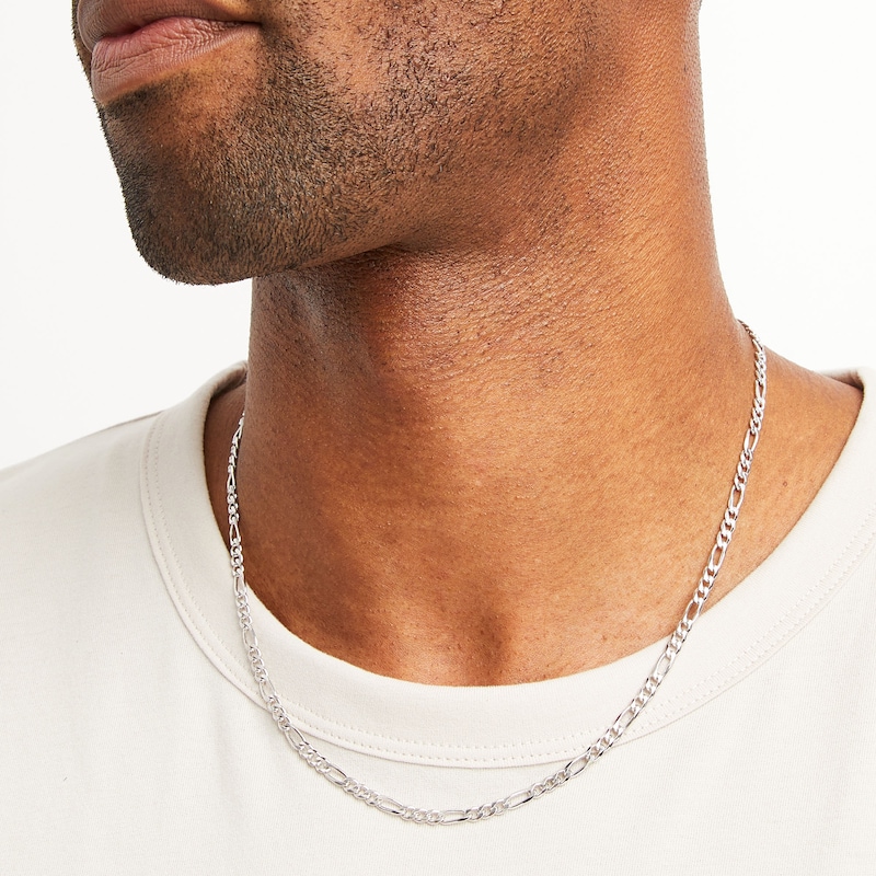 Main Image 2 of 3.7mm Figaro Chain Necklace in Solid Sterling Silver  - 20"