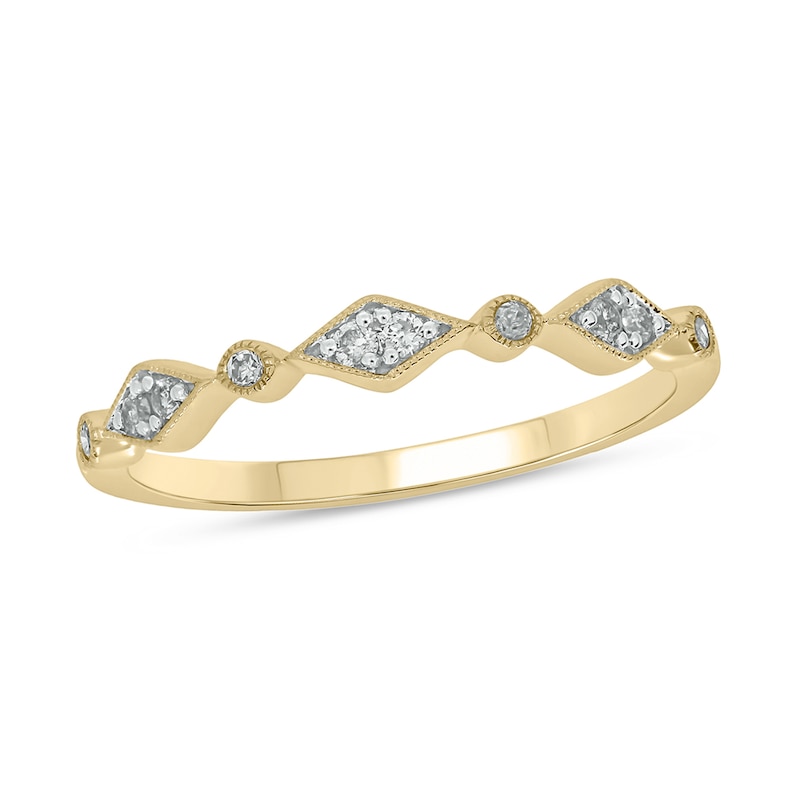 Main Image 1 of 0.09 CT. T.W. Multi-Diamond Station Art Deco Stackable Band in 10K Gold