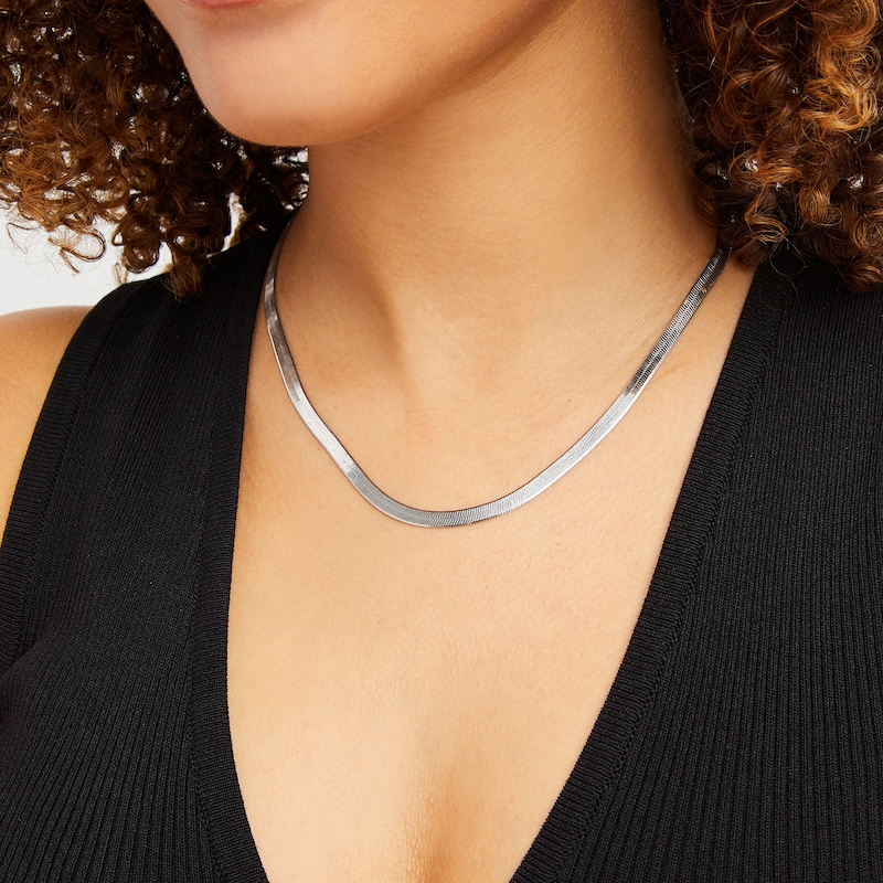 Main Image 2 of 4.5mm Herringbone Chain Necklace in Solid Sterling Silver  - 18"