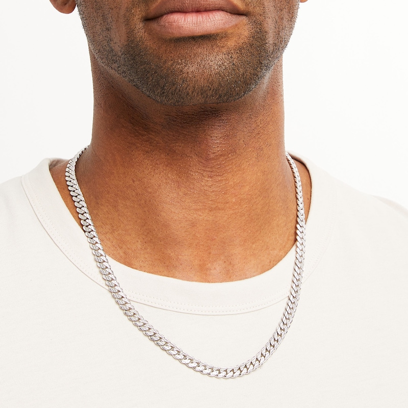 Main Image 2 of 6.9mm Textured Cuban Curb Chain Necklace in Solid Sterling Silver  - 22"
