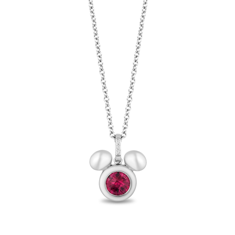 Main Image 1 of Disney Treasures Mickey Mouse 5.0mm Faceted Lab-Created Ruby and Diamond Accent Puffed Pendant in Sterling Silver