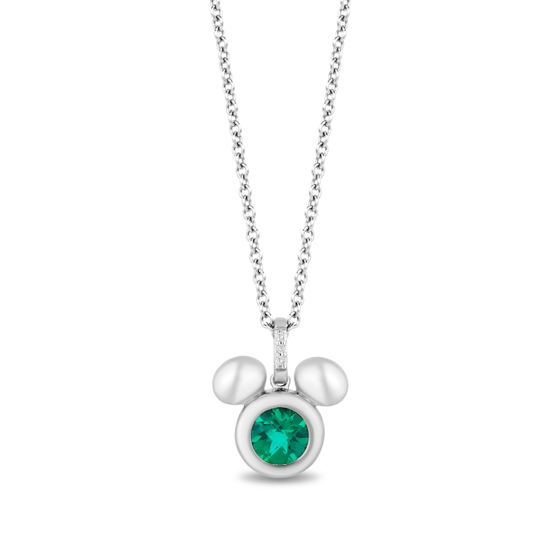 Main Image 1 of Disney Treasures Mickey Mouse 5.0mm Faceted Lab-Created Emerald and Diamond Accent Puffed Pendant in Sterling Silver