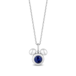 Disney Treasures Mickey Mouse Faceted Blue Lab-Created Sapphire and Diamond Accent Puffed Pendant in Sterling Silver