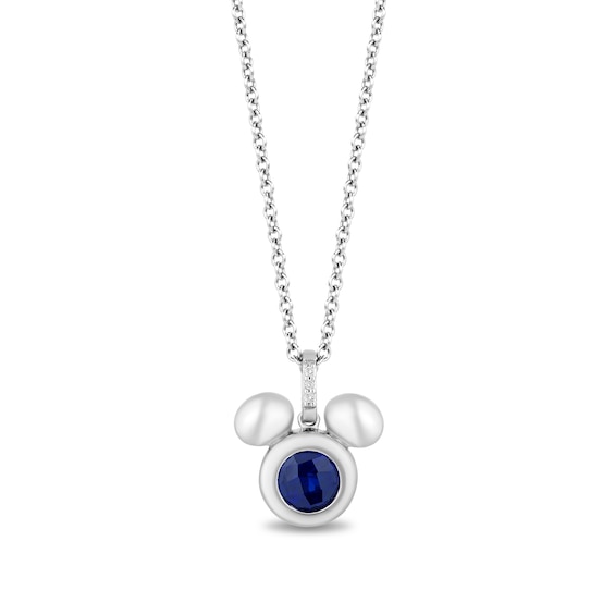 Disney Treasures Mickey Mouse Faceted Blue Lab-Created Sapphire and Diamond Accent Puffed Pendant in Sterling Silver