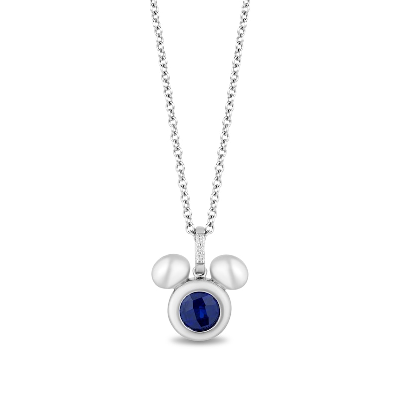 Main Image 1 of Disney Treasures Mickey Mouse Faceted Blue Lab-Created Sapphire and Diamond Accent Puffed Pendant in Sterling Silver