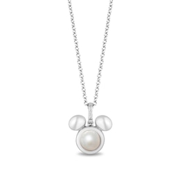 Disney Treasures Mickey Mouse 5.0mm Cultured Freshwater Pearl and Diamond Accent Puffed Pendant in Sterling Silver