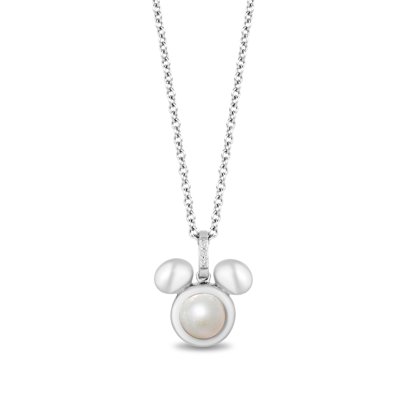 Disney Treasures Mickey Mouse 5.0mm Cultured Freshwater Pearl and Diamond Accent Puffed Pendant in Sterling Silver|Peoples Jewellers