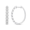 Thumbnail Image 1 of 0.95 CT. T.W. Cushion Multi-Diamond Seven Stone Oval Hoop Earrings in 10K White Gold