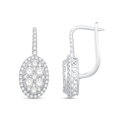 1.45 CT. T.W. Oval Multi-Diamond Frame Drop Earrings in 14K White Gold