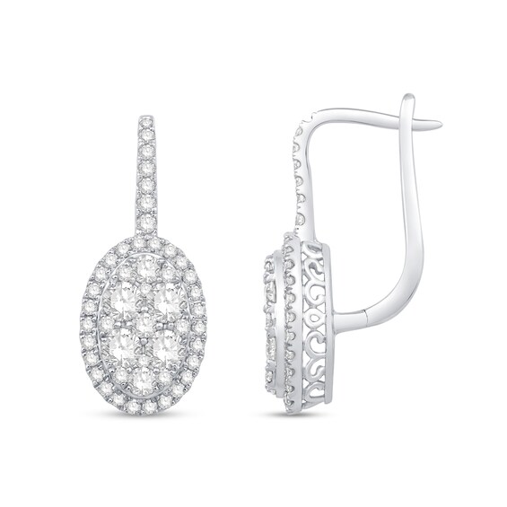 1.45 CT. T.W. Oval Multi-Diamond Frame Drop Earrings in 14K White Gold
